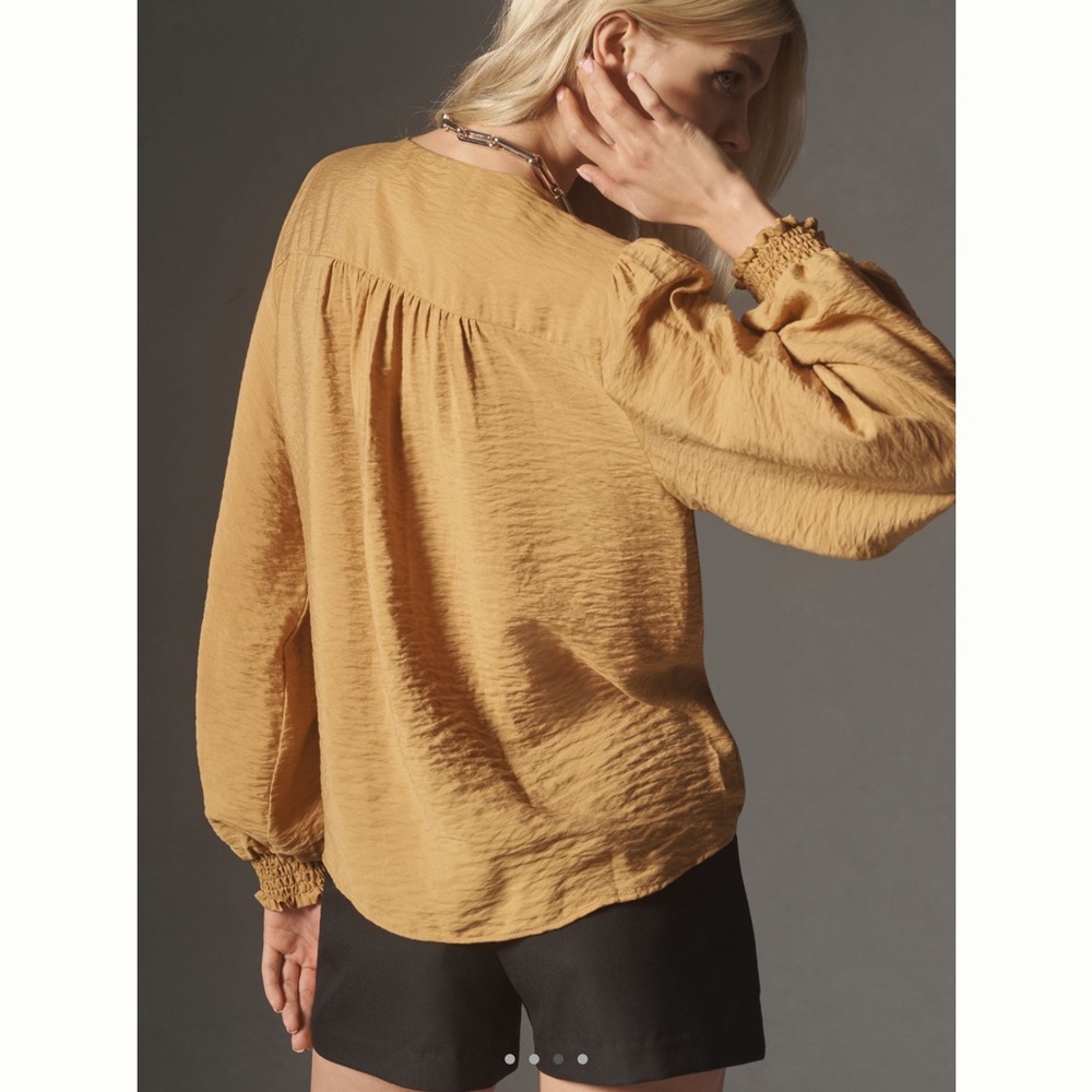 Anthropologie Long Sleeve Wrap Blouse Silky New Large Copper Brown - Picture 5 of 15